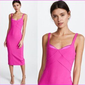 Cinq a Sept Mies Jolie Silk-Trim Dress Midi Dress Barbiecore Body Fitting US 6